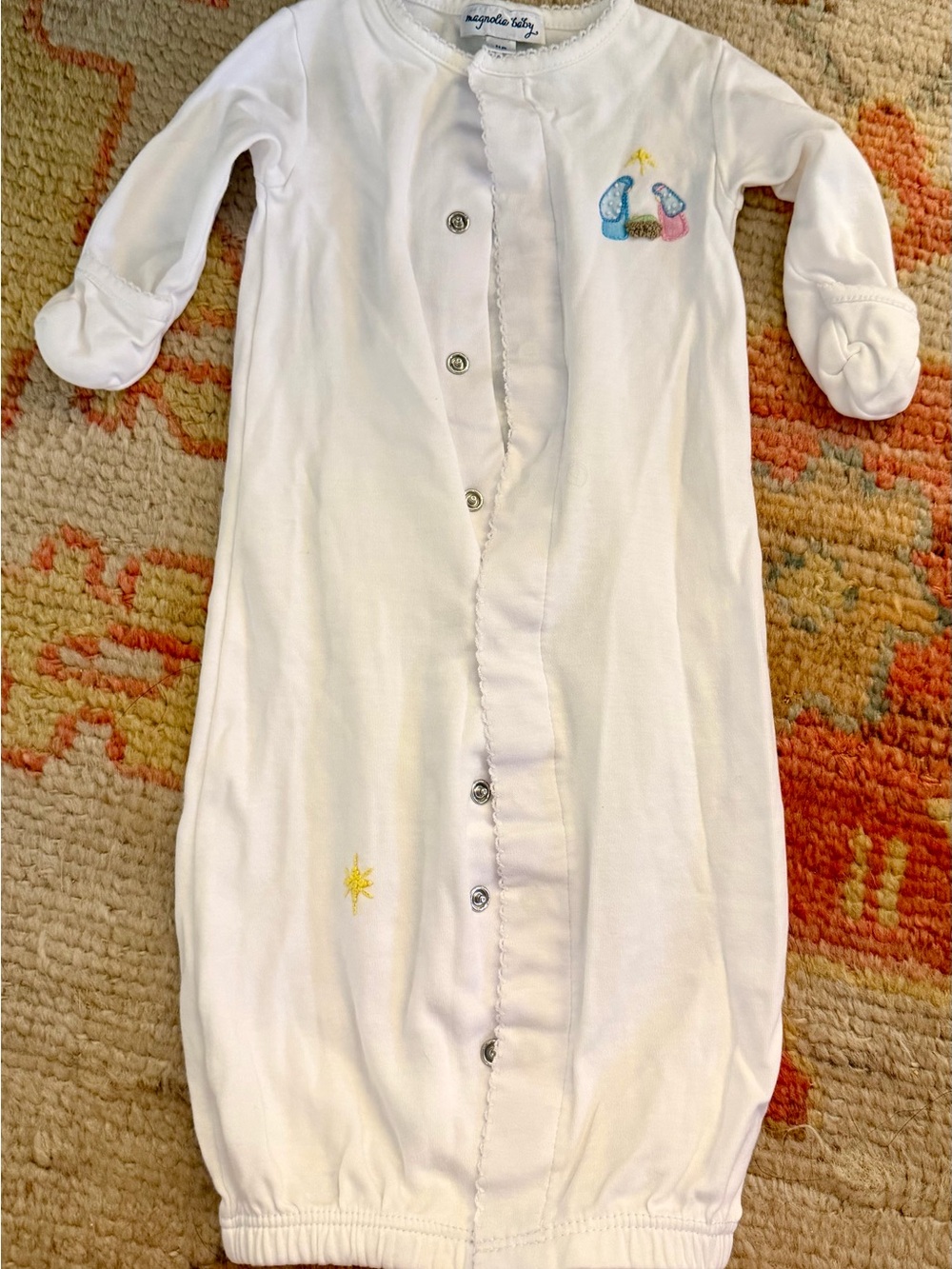 Magnolia White Baby Sleep Sack with Pastel Embroidered Motifs